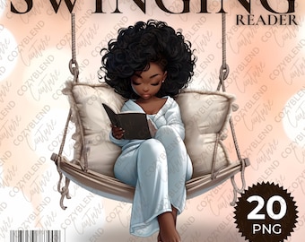 Clipart de una mujer negra leyendo (Descarga digital PNG)