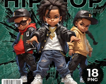 Trendy Hip-Hop Boys Clipart: Urban PNG Illustrations (Digital Download)