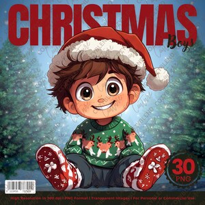 Christmas Boys Clipart, Festive Holiday Illustrations PNG, Ideal for Cards, Crafts & Scrapbooking, High-Quality Digital Art