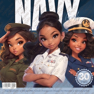 Navy Girls Clipart: Military Female Illustrations (PNG Digital Download)
