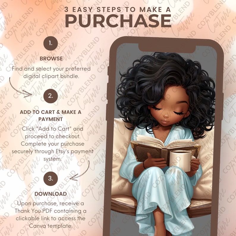 Black Girl Reading Clipart, Book Lover Swing Art, Sublimation Design (Digital Download) image 8