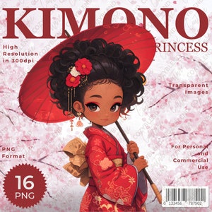 Kimono Princess Clipart - Elegant Japanese Girl Illustration for Crafts - Instant Download Digital Art