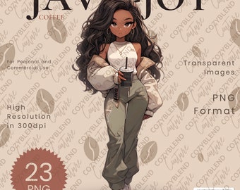 Coffee Chibi Girl Clipart: PNG Digital Illustration (Instant Download)