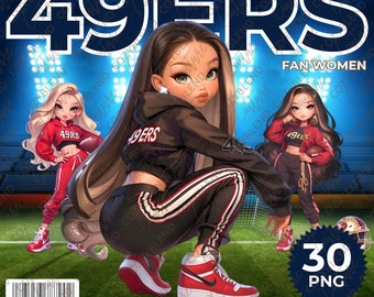 49ers Fan Women Clipart: Football Team PNG Illustrations (Digital Download)