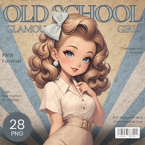 Old-School Glamour Girls Clipart - Vintage Fashion Images for Retro Crafting - Instant Download Digital Art