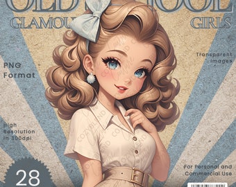 Old-School Glamour Girls Clipart - Vintage Fashion Images for Retro Crafting - Instant Download Digital Art