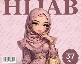 Imágenes prediseñadas de hiyab modesto: diseños PNG con estilo (descarga digital)
