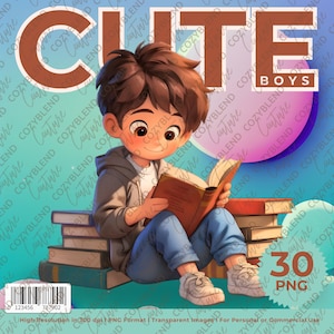 Süße Jungs Clipart, entzückende Illustrationen PNG, hochwertiger digitaler Download, perfekt für Scrapbooking, Karten & DIY-Projekte
