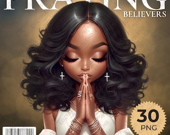 Praying Black Woman Clipart: Christian PNG Art (Digital Download)