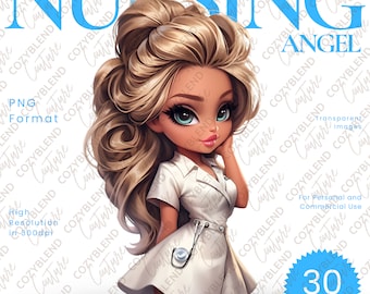 Blonde Nursing Angel Clipart: Chibi Nurse PNG (Digital Download)