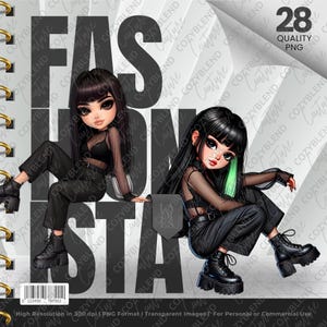 Glam Doll Clipart Bundle: Fashionista PNG Designs (Digital Download)