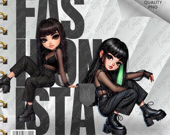 Glam Doll Clipart Bundle: Fashionista PNG Designs (digitaler Download)