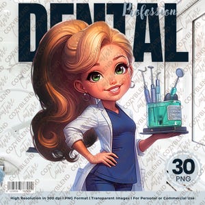 Clipart profissional odontológico, PNG de alta qualidade, Kawaii, Pacote de clipart de dentista, Artesanato médico, Fundo transparente, Scrapbooking e cartões