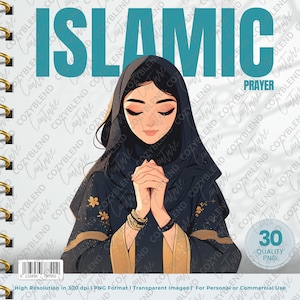 Islamic Prayer Clipart Bundle: Muslim Woman, Mosque (Digital PNG)