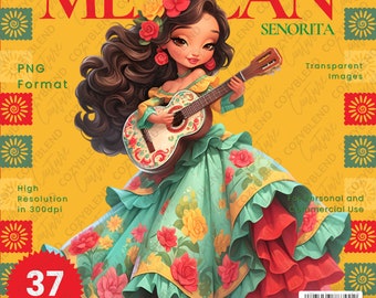 Mexican Senorita Clipart: Cinco de Mayo Fiesta Art (PNG Digital Download)