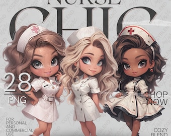 Nurse Chibi Clipart: Medical Illustration for Stickers, Scrapbooking (Digital Download)