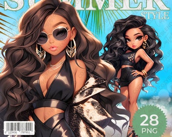Clipart de estilo de verão: Garotas da moda com curvas PNG (download digital)