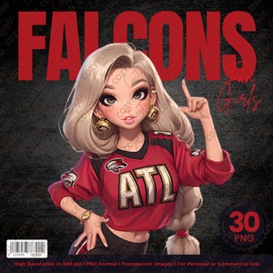 Falcons Fan Girls Clipart | Atlanta Football Team PNG | Arte digital para cartões, scrapbooking, convites e artesanato esportivo