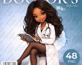 Black Doctor Girls Clipart: Medical Nurse PNG (Instant Download)