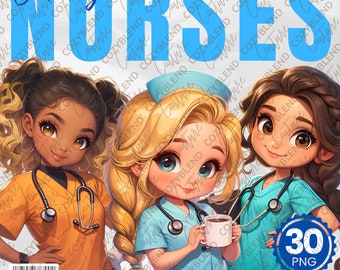 Caring Nurses Clipart: Medical Staff PNG Illustrations (Digital Download)