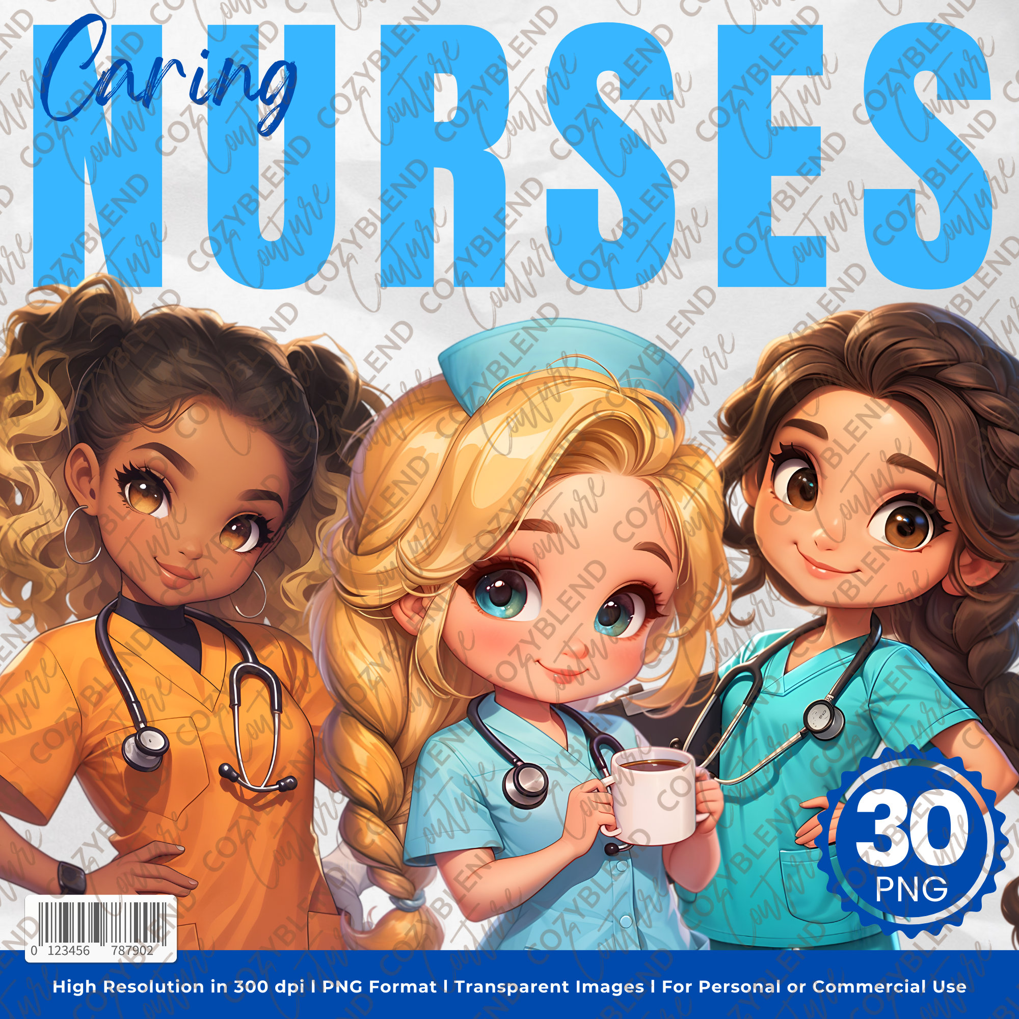 Caring Nurses Clipart: Medical Staff PNG Illustrations (digital Download) -  Etsy, image size:2000x2000