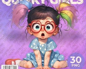 Vibrant Quirky Girls Clipart, Fun Character Illustrations PNG, High ...