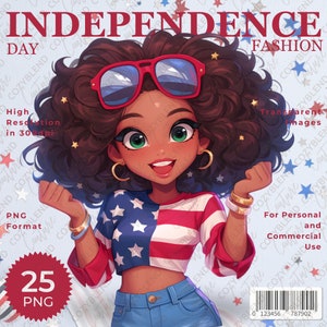 Patriotic Girl Clipart: Stars and Stripes - 4th of July (Digital Art)
