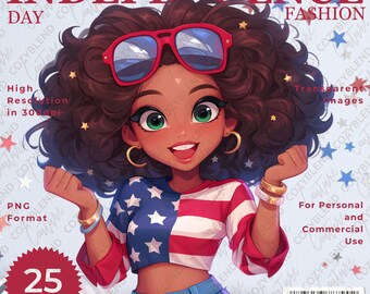 Patriotic Girl Clipart: Stars and Stripes - 4th of July (Digital Art)