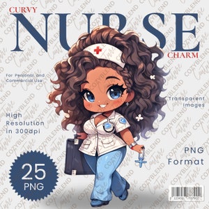 Curvy Nurse Chibi Clipart: Plus-Size Medical Doll (PNG)