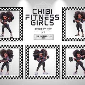 Chibi Fitness Girls Clipart: 30 PNG Illustrations (digital Product) - Etsy