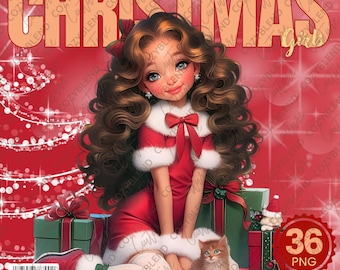 Charming Christmas Girl Clipart: Festive PNG Images (Digital Download)