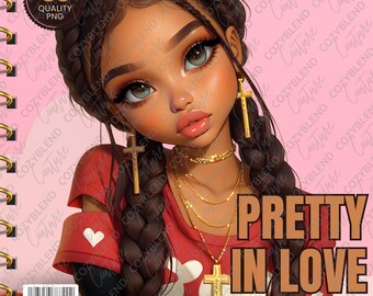 Pretty in Love Valentine Girl Clipart, Red Heart Outfit PNG, Fashion Valentine Art, Journal, Scrapbook, Craft