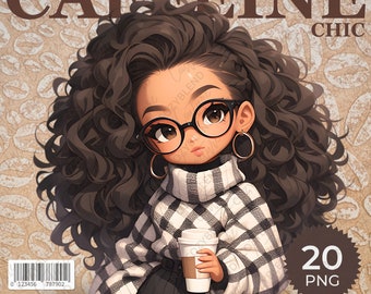 Caffeine Chic Clipart: Fashion Coffee Lover PNG (Digital Download)