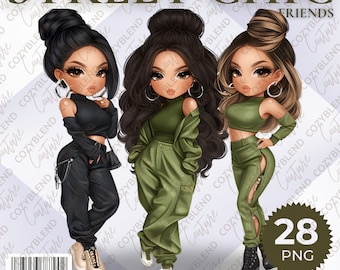 Street Chic Friends Clipart: Fashion Girls Digital Art (PNG)