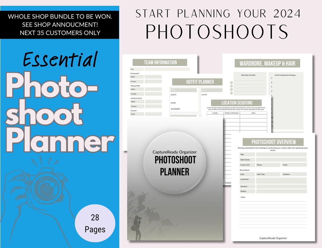 Photoshoot Planner, Photography Business Digital Planner, Model Shoot