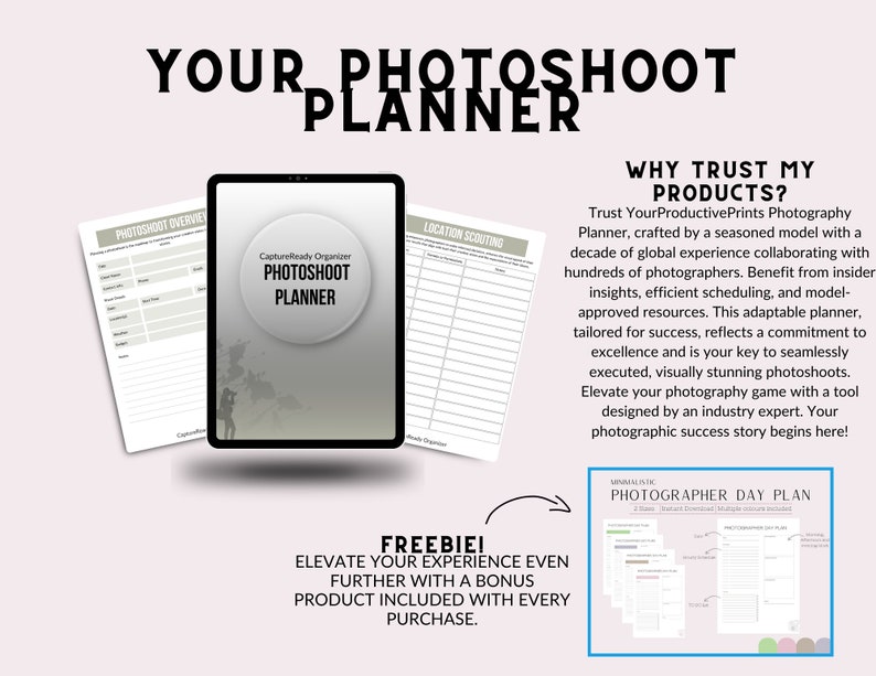 Photoshoot Planner, Photography Business Digital Planner, Model Shoot