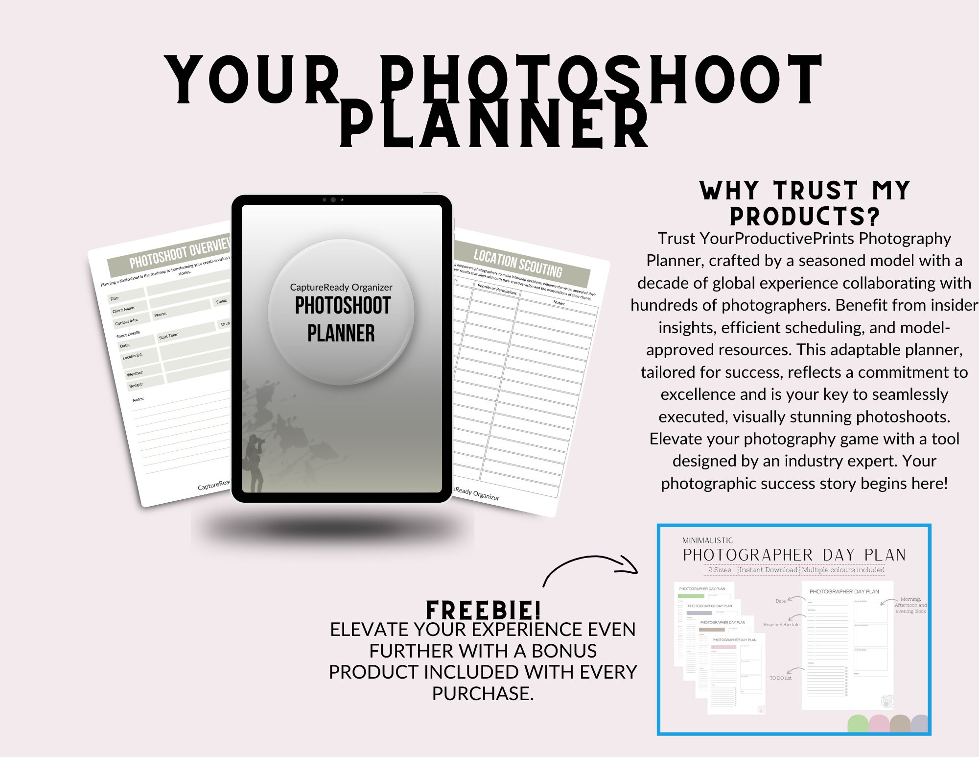Photoshoot Planner, Photography Business Digital Planner, Model Shoot Printable Planner, Client