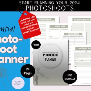 Photographer Planner Photoshoot digital Planner, photography business printable planner, client work flow, Budget Tracker, Daily Weekly PDF