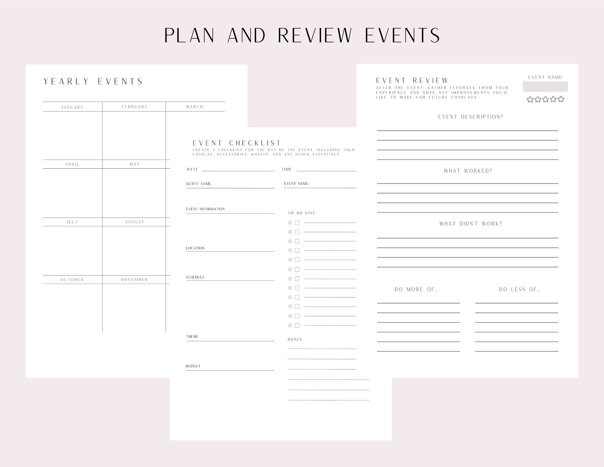 Cosplay Planner Digital Print Event Time Tracking Project Planner
