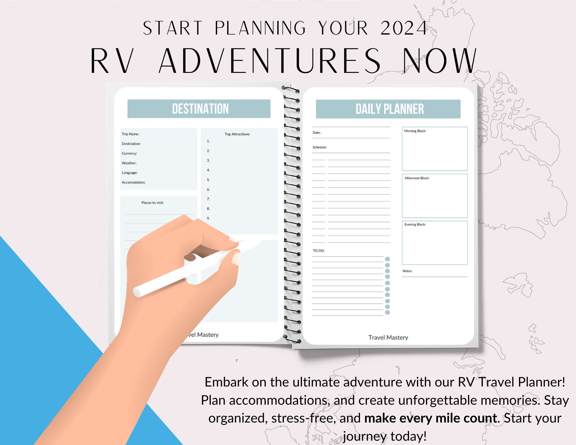 RV Travel Journal 32 Page Planner Itinerary, Road Trip Travel Journal