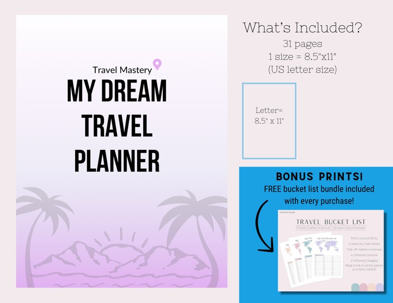 Digital Travel Plan, Goodnotes 31 Page Planner, Travel Planner, Bucket