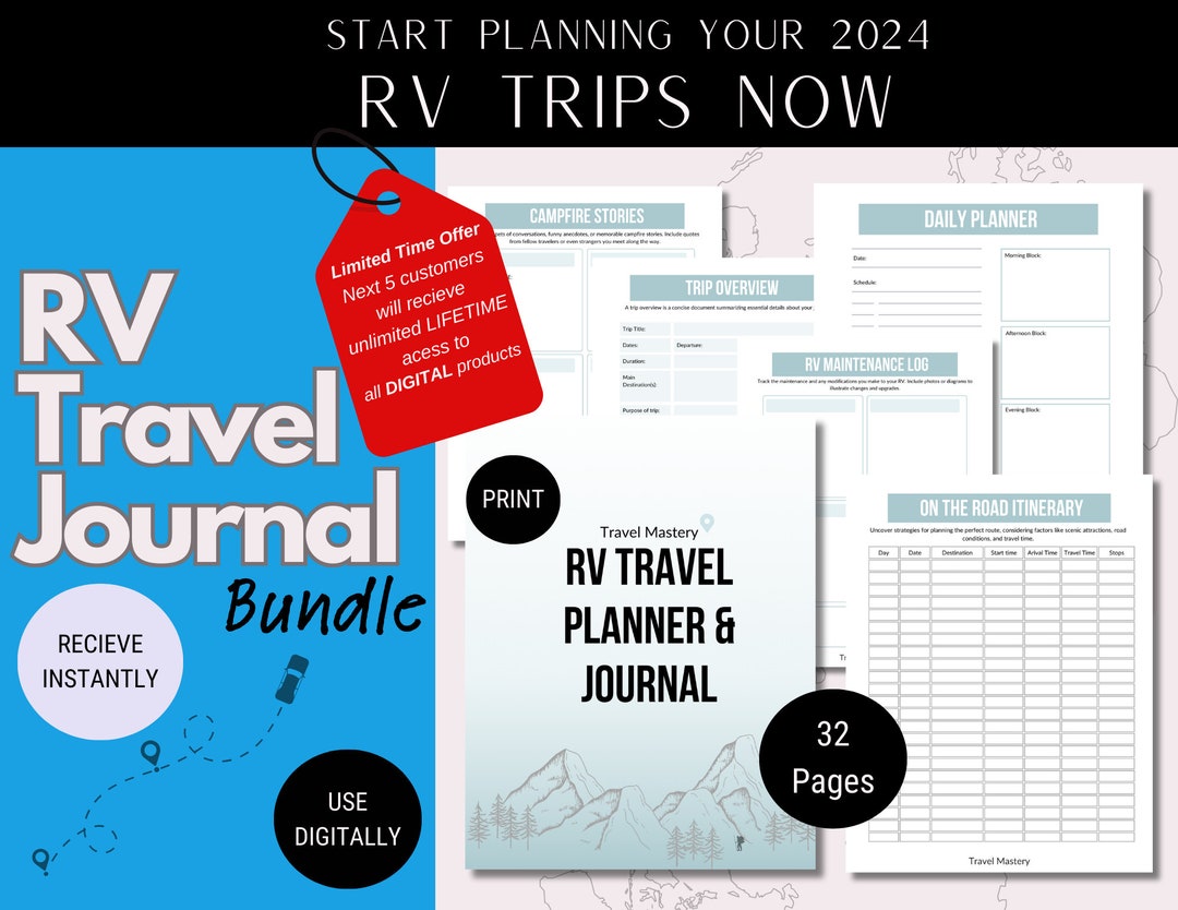 RV Travel Journal 32 Page Planner Itinerary, Road Trip Travel Journal