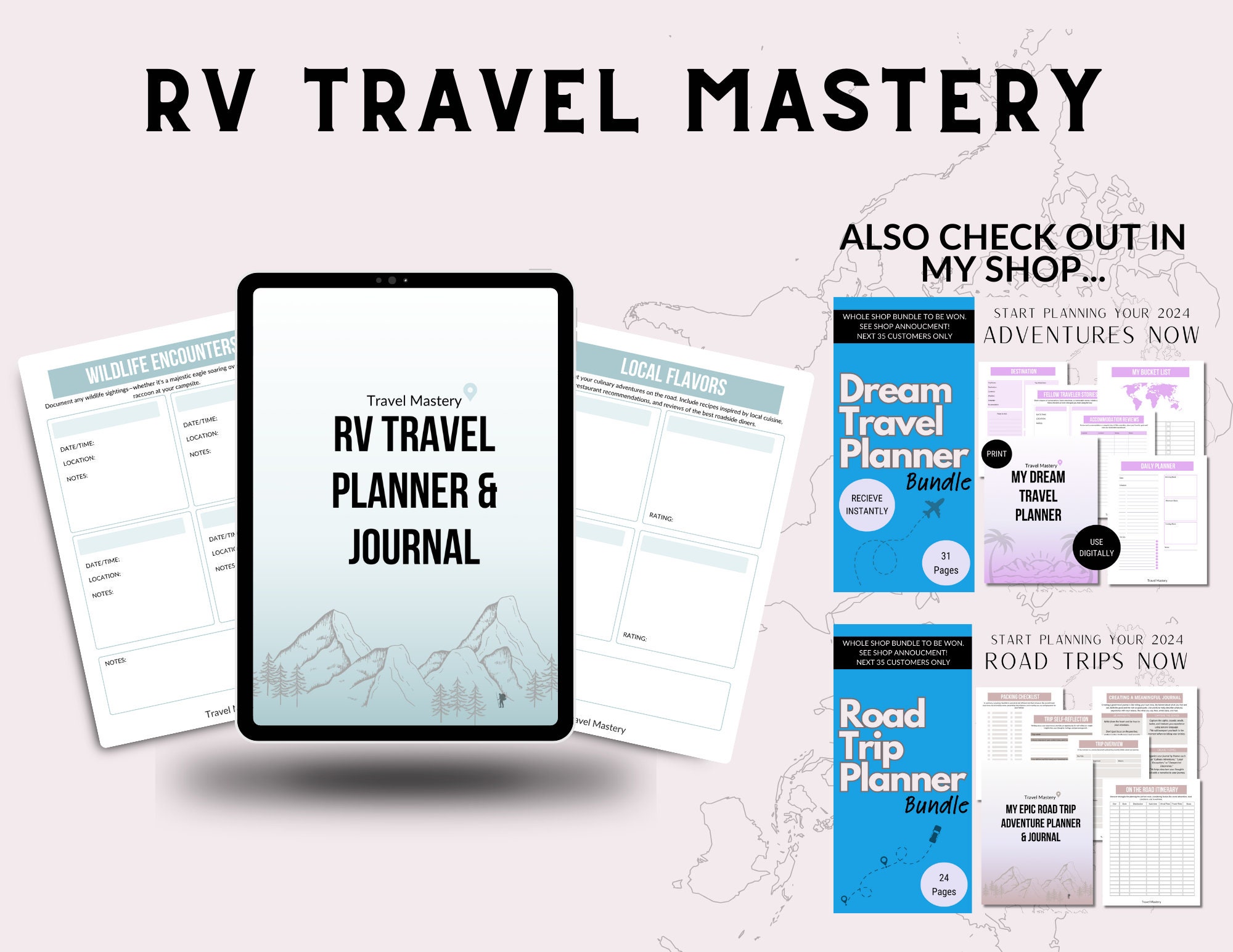 RV Travel Journal 32 Page Planner Itinerary, Road Trip Travel Journal
