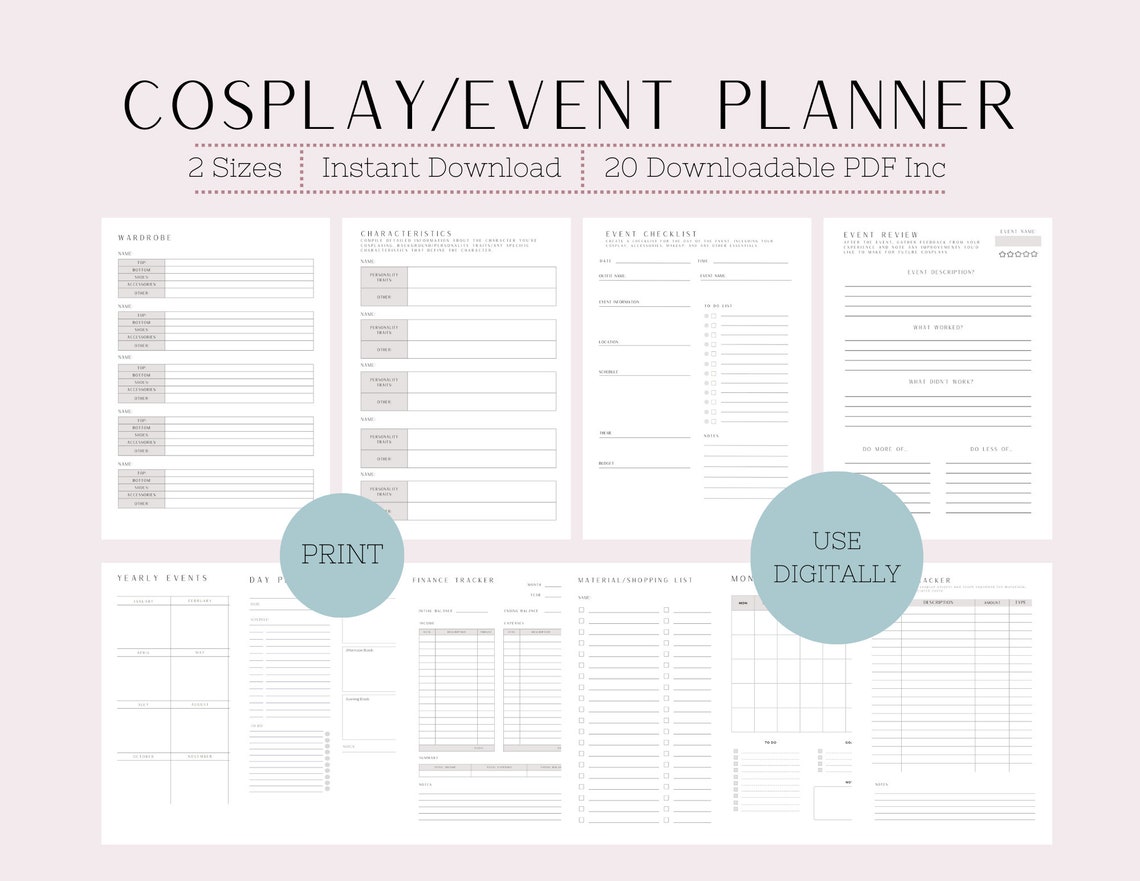 Cosplay Planner Digital Print Event Time Tracking Project Planner ...