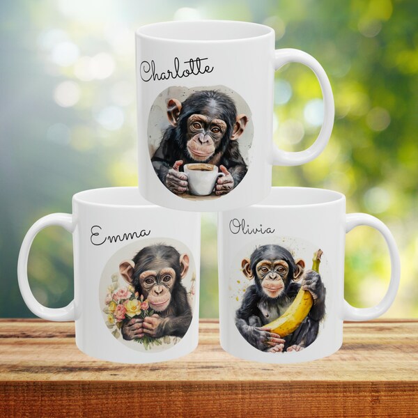 Chimpanzee Mug | Cute Chimp Gift | Personalised Mug | Choice of 3 Designs | Chimpanzee Lovers Gift, Birthday Gift, 11oz