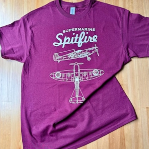 Supermarine Spitfire WW2 T-Shirt – Sleek Views & Badge Design – RAF Fighter Gift for Aviation Fans and History Enthusiasts