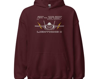 F-35 Lightning II Stealth Fighter Jet Embroidered Hoodie - Sleek Front View
