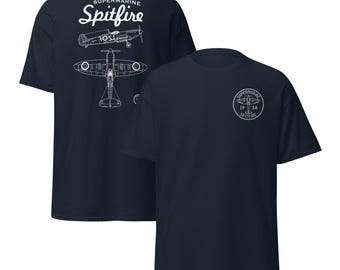 Supermarine Spitfire WWII Classic British Aircraft Embroidered Back Print T-Shirt