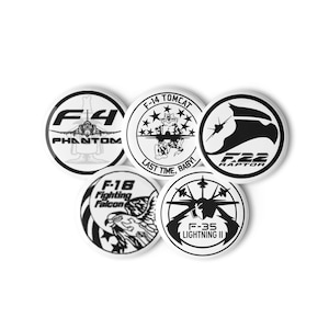 US Fighter Jets Set of pin buttons (F-35, F-22, F-16, F-14, F-4)