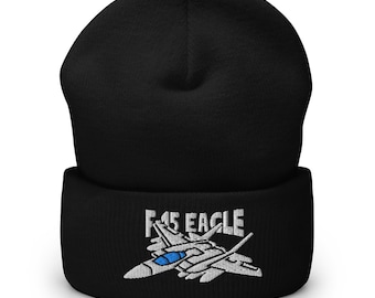 F-15 Eagle Fighter Jet Embroidered Cuffed Beanie Hat